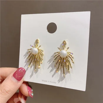 

925 Silver Bright Zircon Fireworks Pearl Earring South Korea Elegant Simple Earrings Fashion Luxury Online Celebrity Ear Stud
