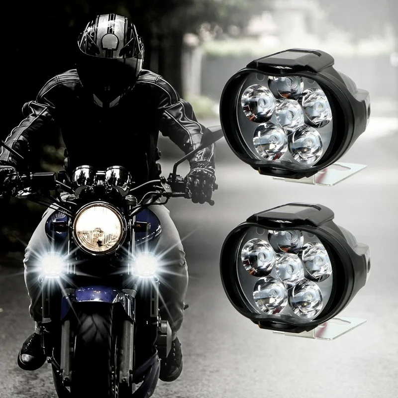 2 Pcs 6 LED Motorcycle Auxiliary Headlight Spotlights Lamp High Brightness Waterproof Scooters Autocycle Car Headlight Bulbs