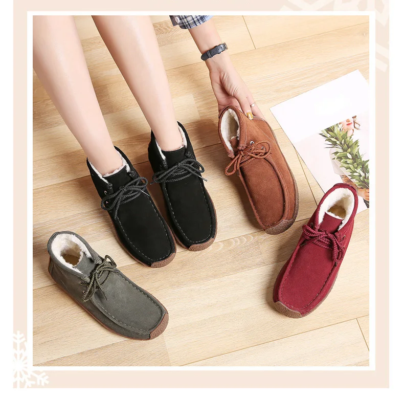 HX 1188-Cow Suede Leather Women Flats Winter Boots Fur inside Woman Winter Cotton Boots-1