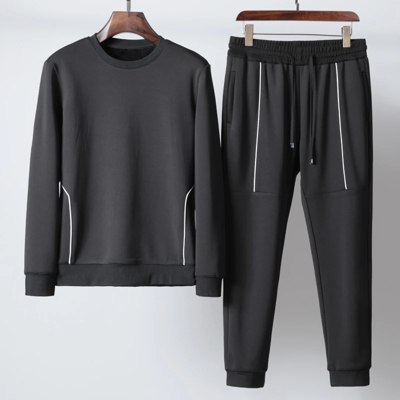 

Mens Sets (sweatshirt+pants) Luxury Add Velvet Solid Color Hooded Sweatshirts Men Autumn Winter Elastic Waist Man Pants