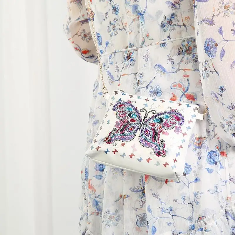 5D Сделай Сам Алмазная картина Peafowl бабочка цветок кожа сумки через плечо с цепочкой Алмазная вышивка сумка кошелек мешочек Прямая поставка