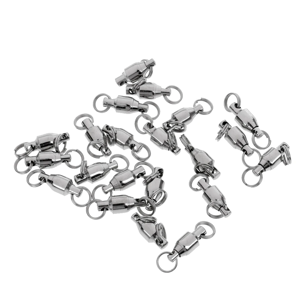 20 Pieces Rolling Barrel Swivel Alloy Ball Bearing Swivels Connector Solid Rings Fishing Replacement Tackles 