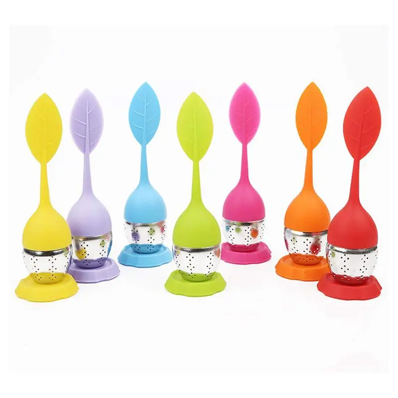 

TOP!-Tea Infuser - Set Of 7 Silicone Handle Stainless Steel Strainer Drip Tray Included - Loose Tea Steeper - Best Tea Infuser F