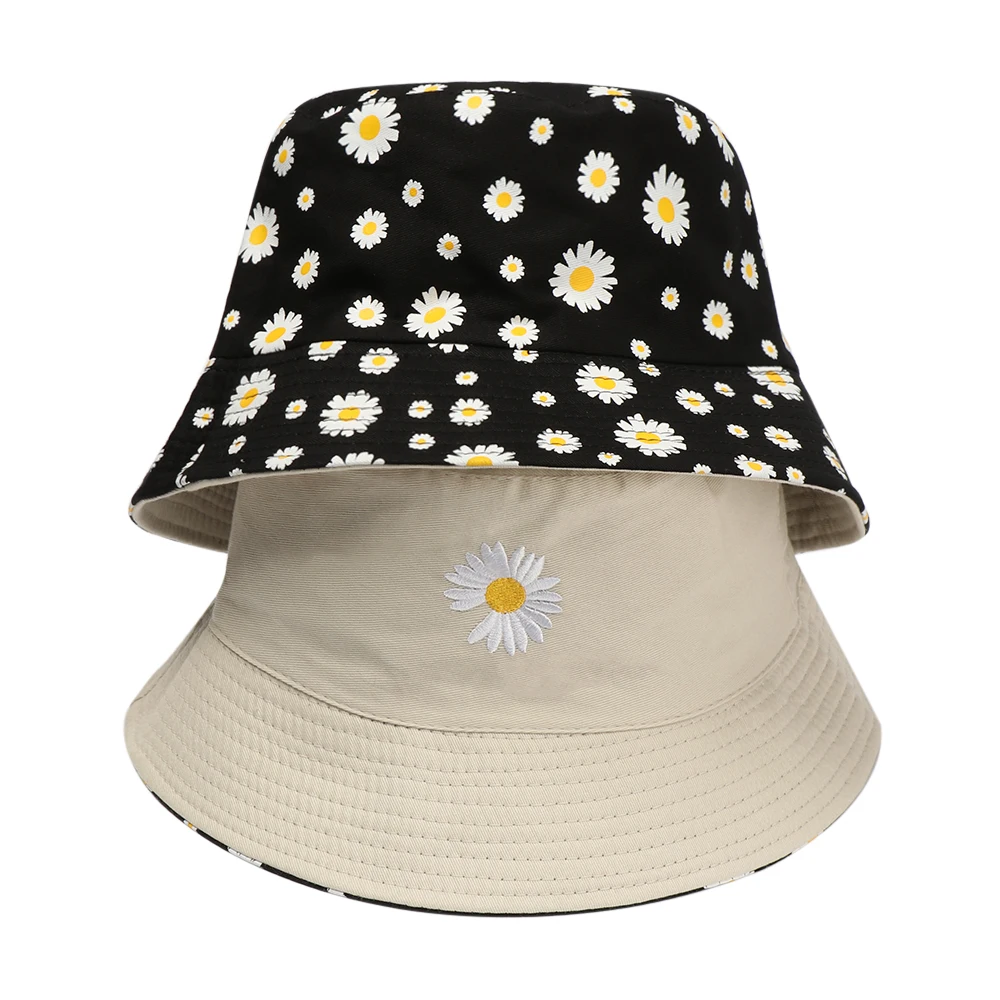 Summer Daisies Bucket Hat Women Fashion Cotton Beach Sun Hats Reversible Bob chapeau Femme Floral Panama Hat Fisherman Cap