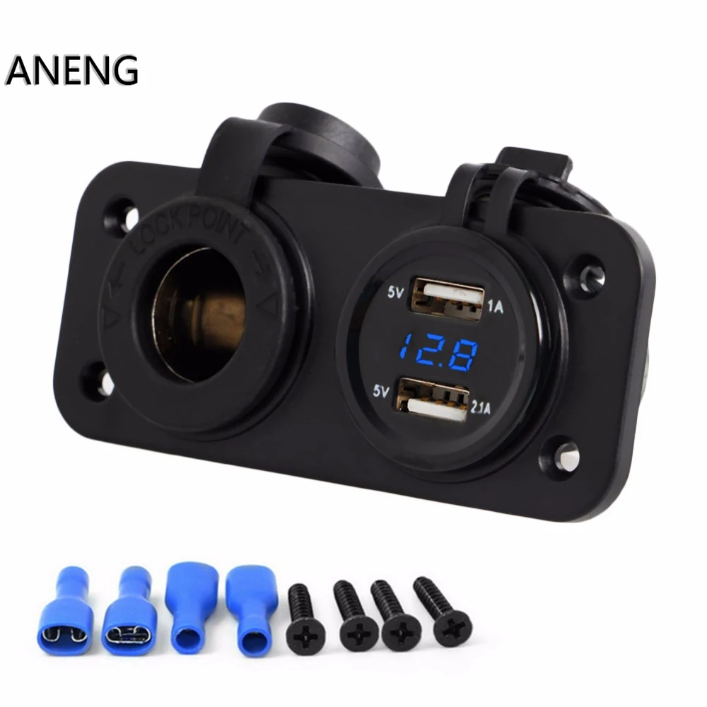 ANENG 12V 24V Dual USB Автомобильное зарядное устройство для мотоцикла, прикуриватель, светодиодный вольтметр