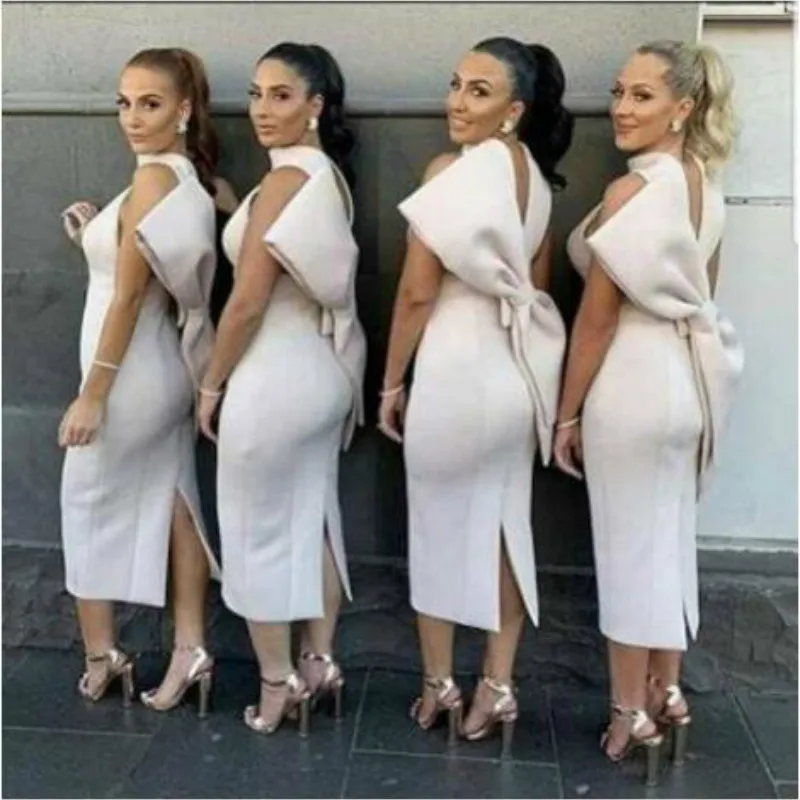 White Sexy Backless Long Dress Women 2020 New Sleeveless Slim Split Hip Fashion Ladies Back Zipper Big Bow Bodycon Vestido | Женская