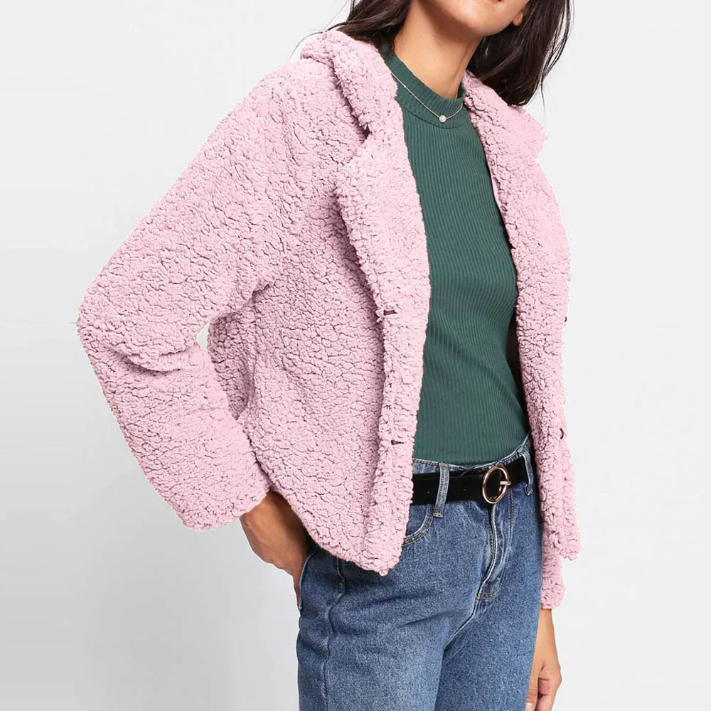 

Female Plush Jackets Cardigan Ladies Soft Jumper Faux Fur Soft Outwear Casual Fur Turn-down Plush Coat Long Sleeve Coat