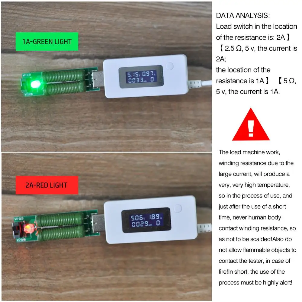 Разряд старения резистор USB интерфейс зарядный ток обнаружения нагрузки тестер с переключаемым переключателем 2A/1A