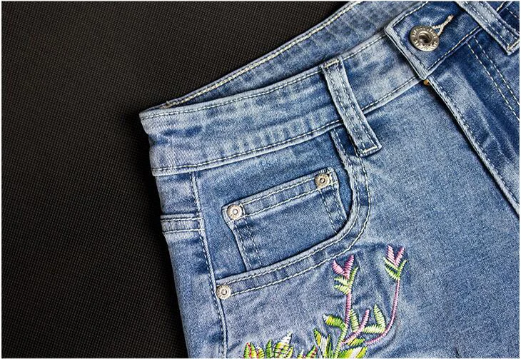 Women's Embroidered Flower Denim Short Jeans Woman Shorts Cute Shorts