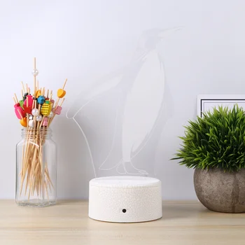 

1PC Penguin Illusion Lamp Touch Switch without Battery Remote Control Acrylic Plate Light Illusion Lamp for Table Party