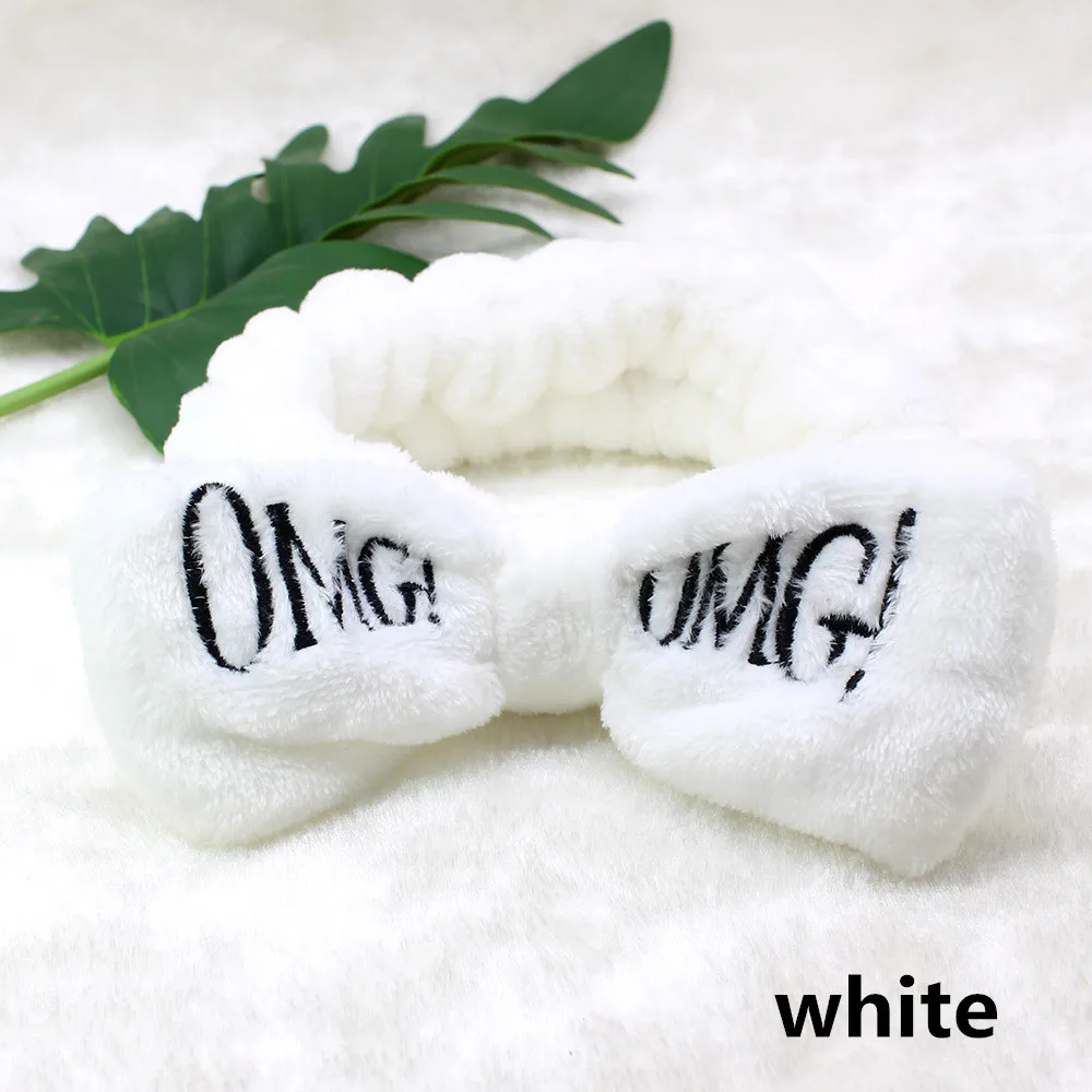 white Новые OMG буквы кораллового флиса мыть лицо лук повязки для женщин повязки на голову для девочек головной убор-лента для волос аксессуары для волос в виде тюрбана - Цвет: white