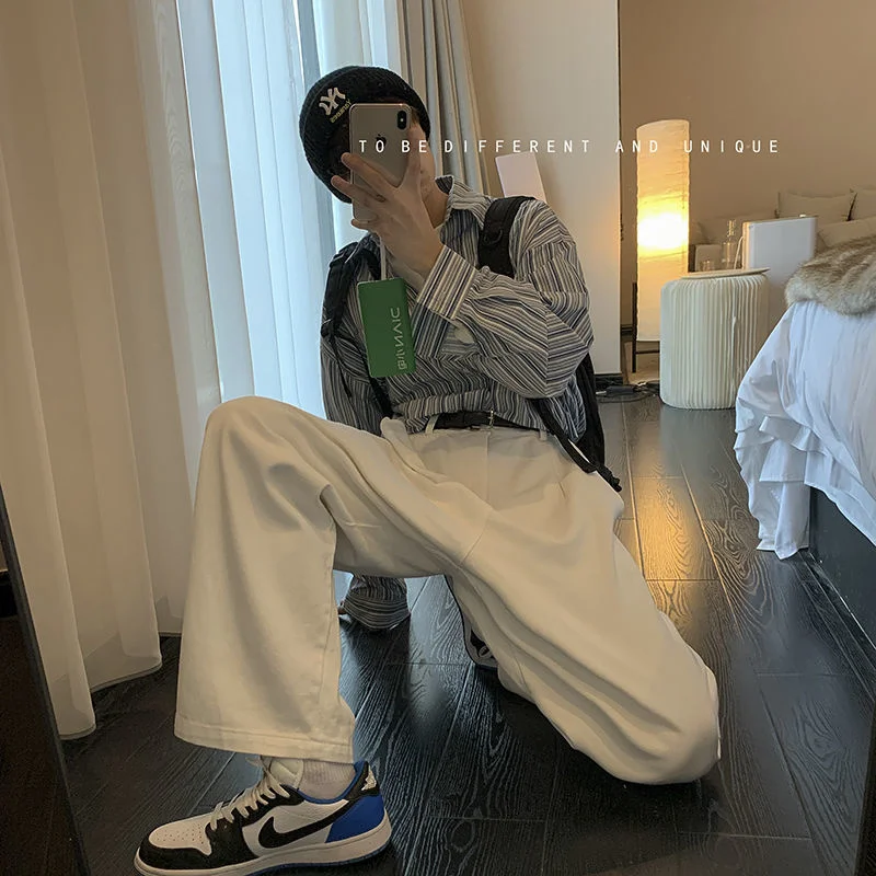 

2021 Men's Solid Color Casual Pants Cotton Loose Straight Pants High-quality Super Nice Baggy Homme Trousers Plus Size M-2XL