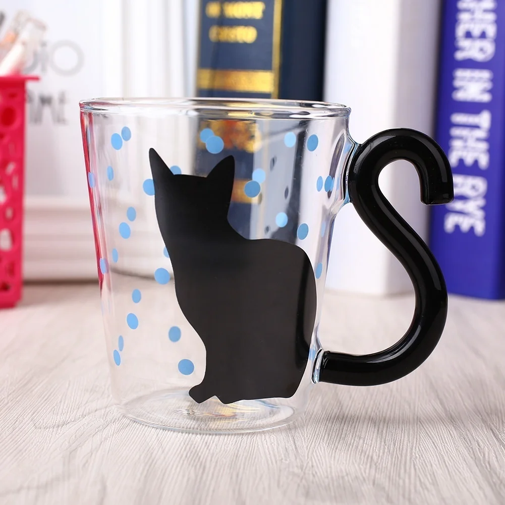 Blue Креативная стеклянная чашка с рисунком кота, прозрачная кружка для питья чая, воды, молока, кофе, чашка DDC-33 - Цвет: Blue