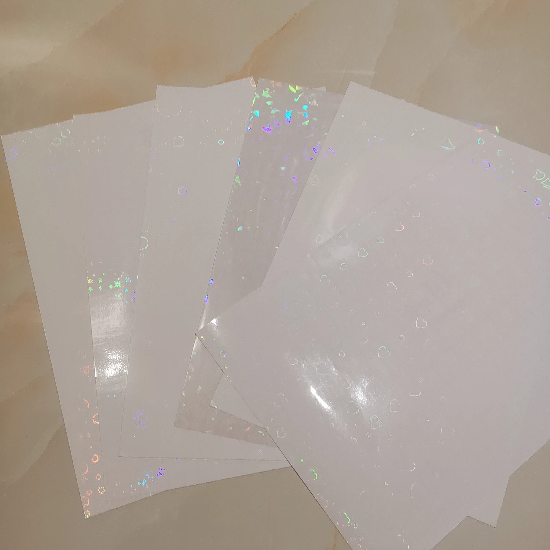 홀로그램 오각형 포일 접착 테이프 종이 플라스틱에 콜드 라미네이팅 50장 210x297mm DIY 패키지 카드
