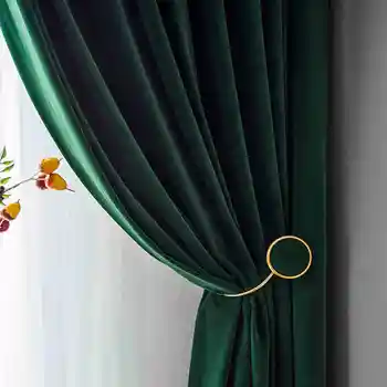 

Nordic Simple Velvet Curtains for Living Room Solid Color Light Luxury Shading Velvet Bedroom Door Curtains Green Window Drapes