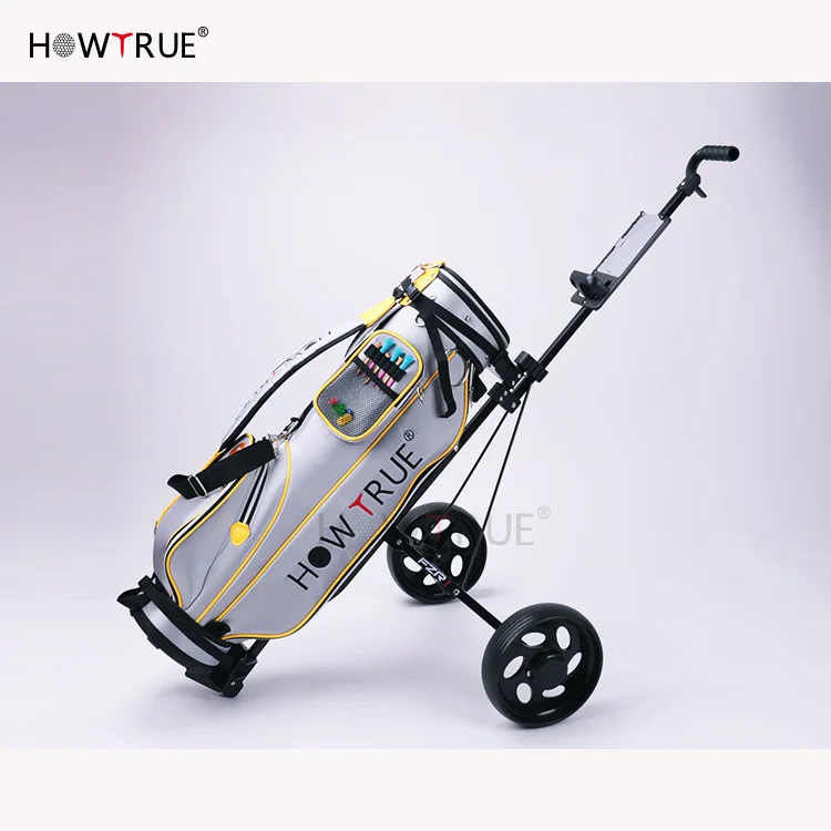 Iron Aluminum Golf Pull Cart,Adjustable Golf Trolley Cart Foldable Trolley with Brake