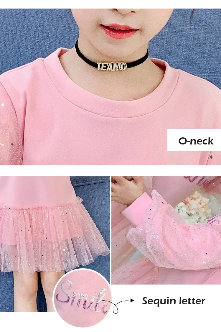 Boutique Kid Clothing 2020 Spring Little Girls School Dress Cotton O neck Sweater Dress Pink Long Sleeve Letter Dresses for Teen (4)