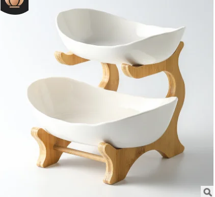 Оригинальность трехслойная многоярусная тарелка для фруктов керамика поднос для сухофруктов бамбуковая деревянная рама Бытовая корзина для суши фруктов - Цвет: 3  (2tiers)