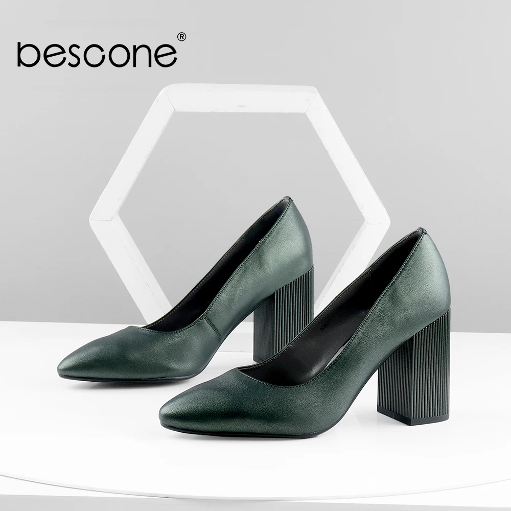 BESCONE/модные туфли-лодочки зеленого цвета; высококачественные удобные женские туфли из овечьей кожи на квадратном каблуке с закрытым носком; новые элегантные вечерние туфли-лодочки; C602