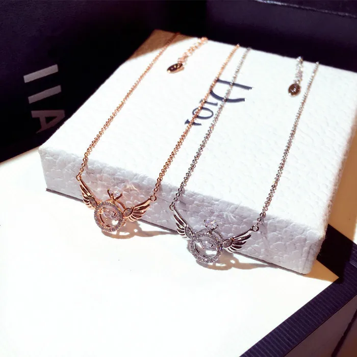

NPKDS Korean Jewelry Solid 925 Sterling Silver Necklace for Women Bling Zircon Temperament Wing Pendant Choker Necklaces Gift