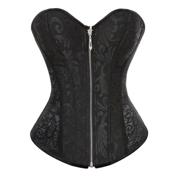

Women's Sexy Overerbust Corset Jacquard Zipper Lingerie Lace Up Boned Clubwear with G-string Shaper Bustier Plus Size S-2XL