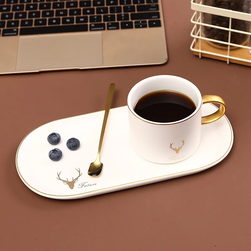 

Nordic Coffee Cups Saucers Ceramic Tea Cup Coffee Mug with Spoon Tray Handmade Milk Mugs Set Afternoon Breakfast Milk Cup Set