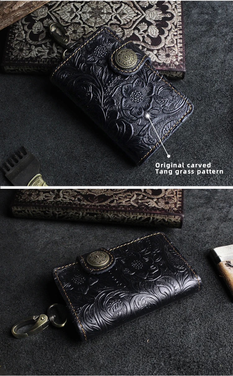 Handmade de couro genuíno Smart Key Wallet