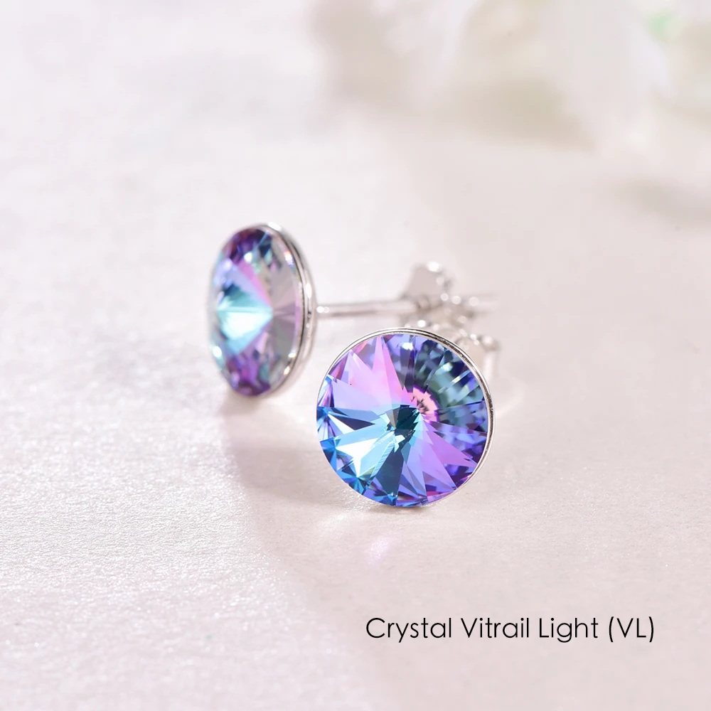 Серьги с кристаллами Swarovski, 925 пробы, серебряные, круглые серьги для женщин, новые модные серьги-гвоздики, свадебные, офисные, ювелирные изделия - Окраска металла: Crystal VL