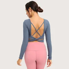 Новая одежда для йоги с длинными рукавами женская тонкая спортивная одежда с поперечным Ремешком на спине тонкая одежда для йоги спортивная одежда для женщин тренажерный зал