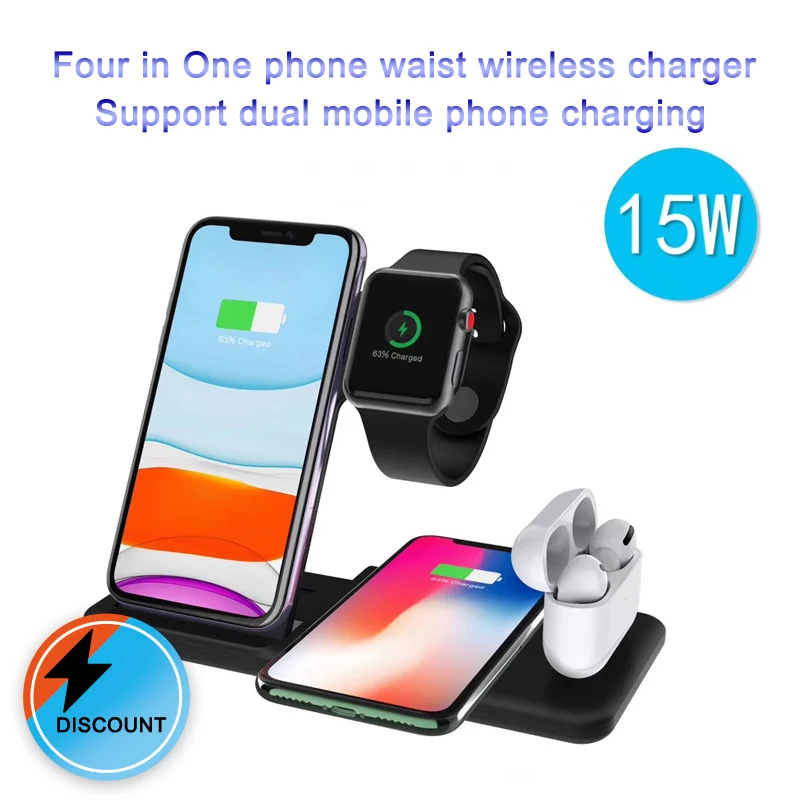

Multifunction desktop 15W 4-in-1 iPhone wireless charger for Airpod2 iwatch i Phone X XS Max XR 11 11MAX Samsung Xiaomi Huawei