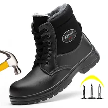 Мужские ботинки; нескользящие рабочие ботинки для пирсинга; защитная обувь; теплая зимняя обувь; зимние ботинки; кожаные ботинки; Мужская зимняя обувь