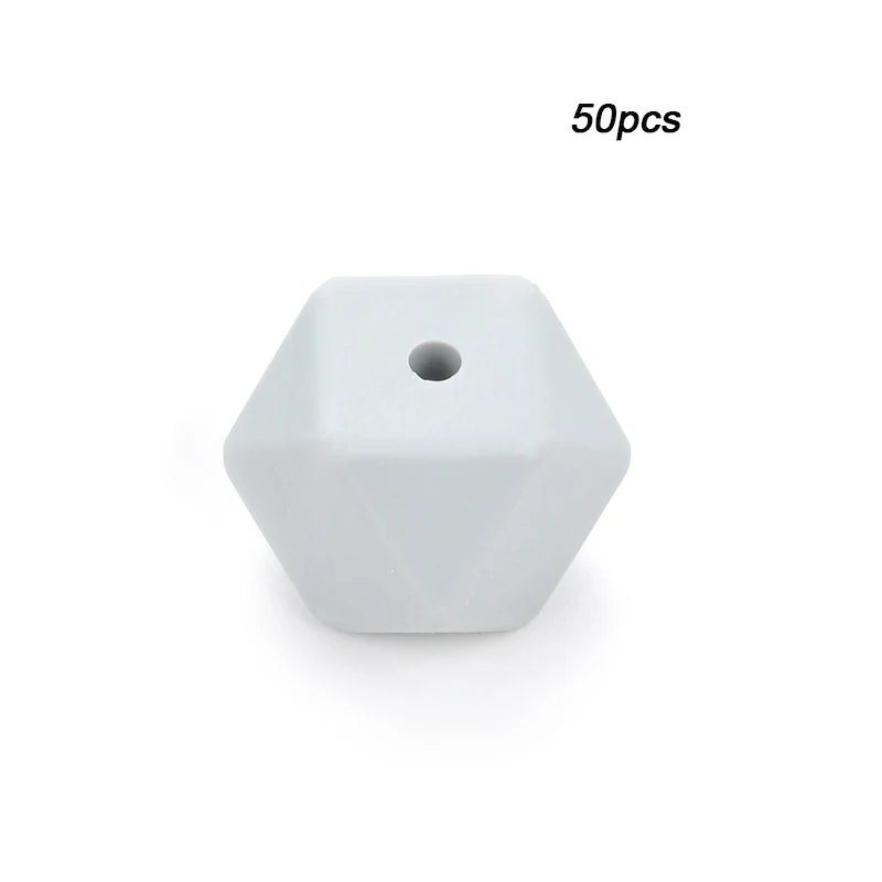 Light grey LOFCA 50 шт. Пищевая силиконовая бусина мини шестиугольник зубной прорезыватель для малышей Прорезыватель зубов игрушки Бусы, не содержат Бисфенол А Соска-Подвеска для DIY - Цвет: Light grey