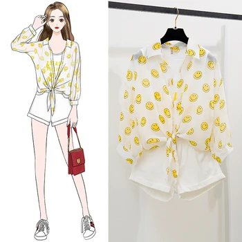 

Sweet 3 Piece Sets Print Blouse Cap Latter Vest White Shorts Casual Women's Clothing Sets