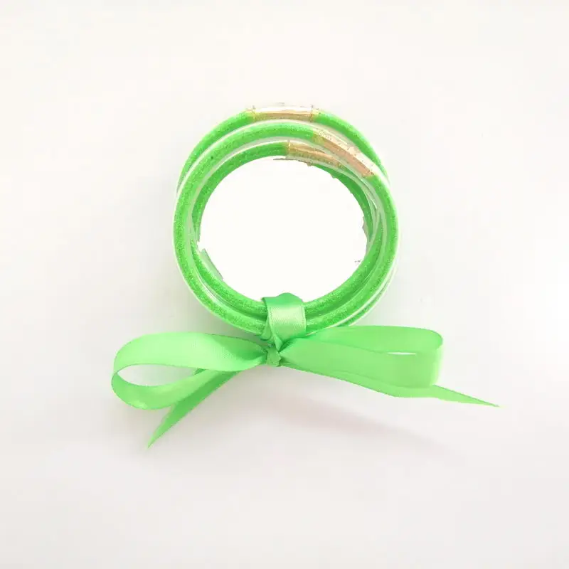 Всесезонные блестящие силиконовые браслеты со стеком звездной пыли, женские желеобразные браслеты с бантом «Молитва о душевном спокойствии», комплект ювелирных изделий из 5 предметов - Окраска металла: Neno Green