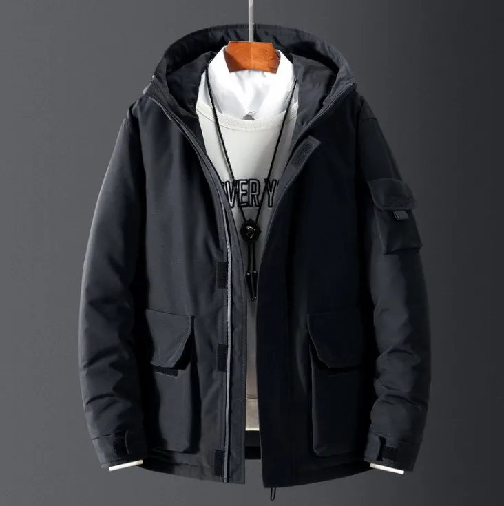 Бренд, белые пуховые пальто, зимняя мужская повседневная пуховая куртка, короткий пуховик, уличная рабочая одежда, Толстая Теплая мужская куртка - Цвет: black
