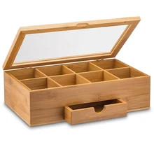 Деревянный органайзер для чая, Бамбуковая коробка для чая с маленьким ящиком, Натуральный Бамбуковый чай, идея подарка