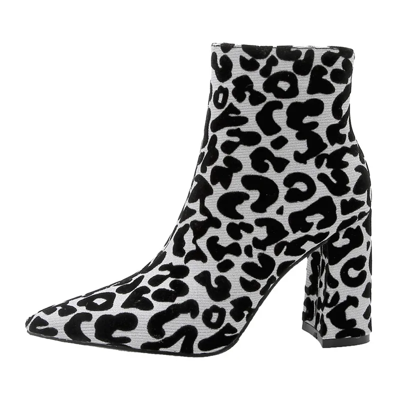 Meotina/женские ботинки зимние ботильоны короткие ботинки с леопардовой молнией на толстом каблуке Обувь на очень высоком каблуке с острым носком Женская Осенняя обувь; Размеры 33-43