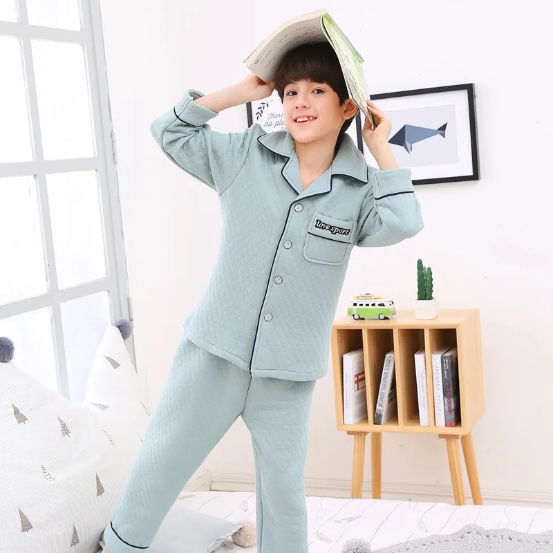 

Autumn And Winter Thick Pajamas Boy Spring BOY'S Pure Cotton Thin Padded Air Layer Children Homewear Set Spring And Autumn Cotto
