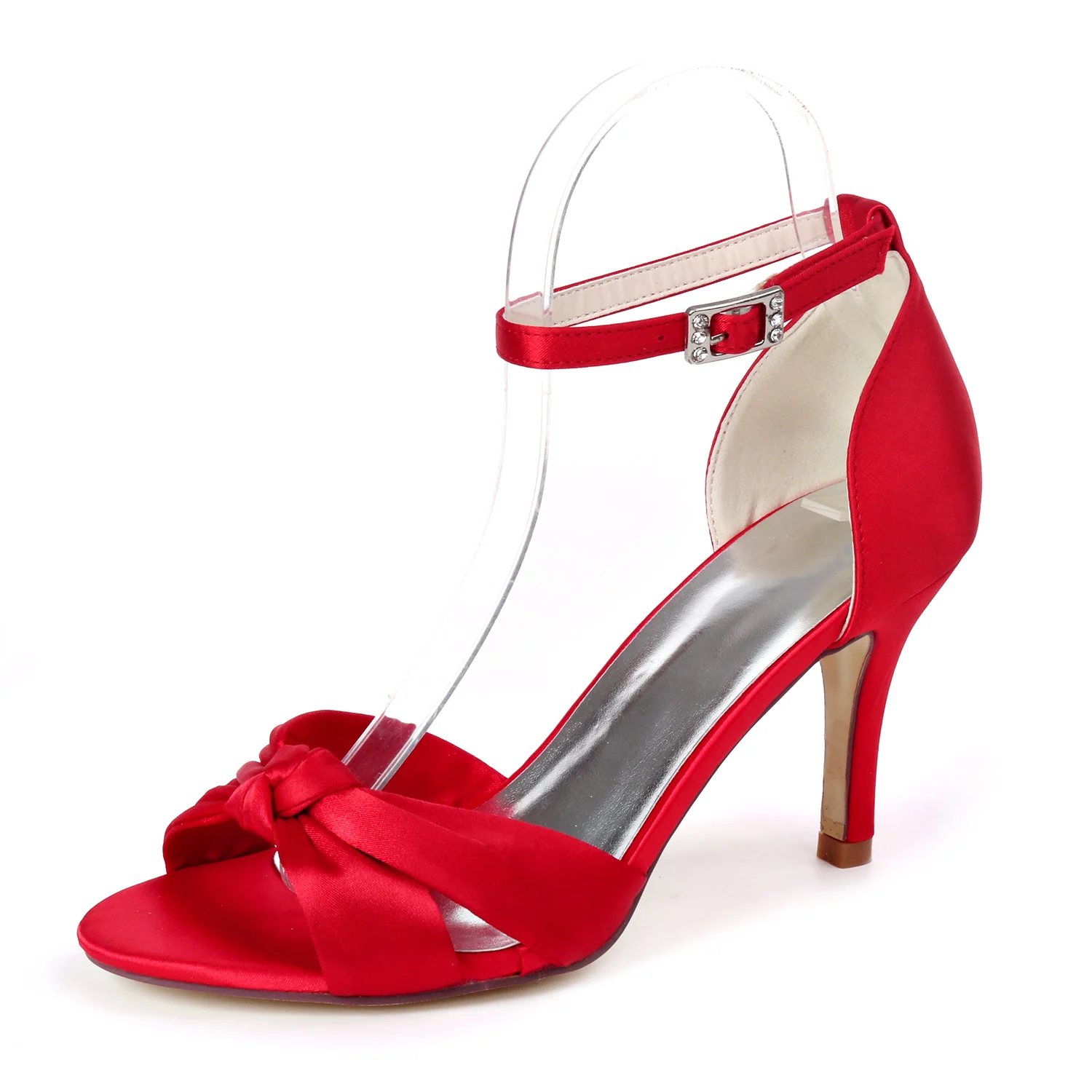 

Classic satin evening dress shoes crossed band ankle strap lady sandals wedding summer party cocktail shoes high heel pumps red
