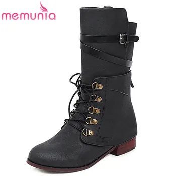 

MEMUNIA 2020 new arrival ankle boots lace up round toe low heel casual shoes comfortable autumn winter boots female big size 43
