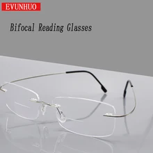 EVUNHUO супер легкие титановые бифокальные очки для чтения мужские и женские модные очки без оправы для чтения+ Чехол для очков 1,0-3,5