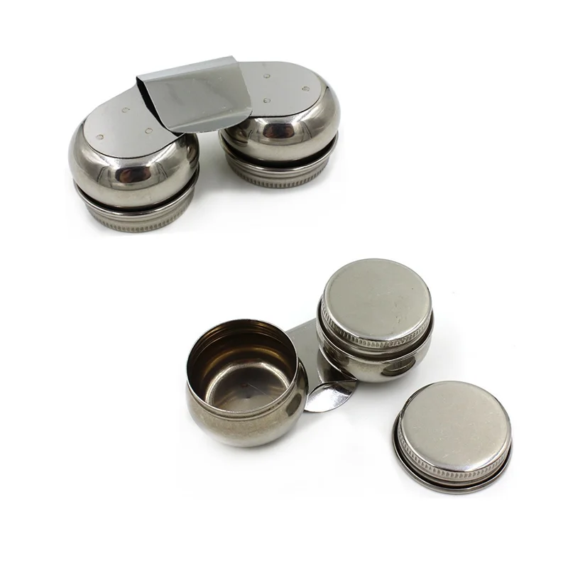 1pc Metal Liquid Powder Tray Double Lid Acrylic Powder Crystal Metal Cup for Acrylic Nail Art Tools