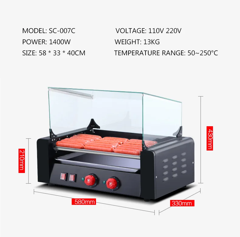 Commercial French Hot Dog Machine sausage roasting machine Hot Dog Barbecue machine Hot Dog roller machine SC-007C
