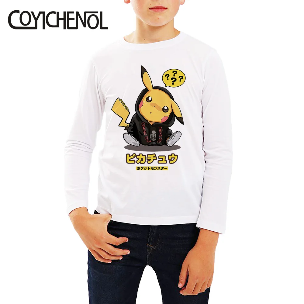Детская футболка с покемоном; Picachu; детская футболка; коллекция года; сезон лето; От 2 до 12 лет Детская футболка с длинными рукавами и рисунком; топы с рисунками