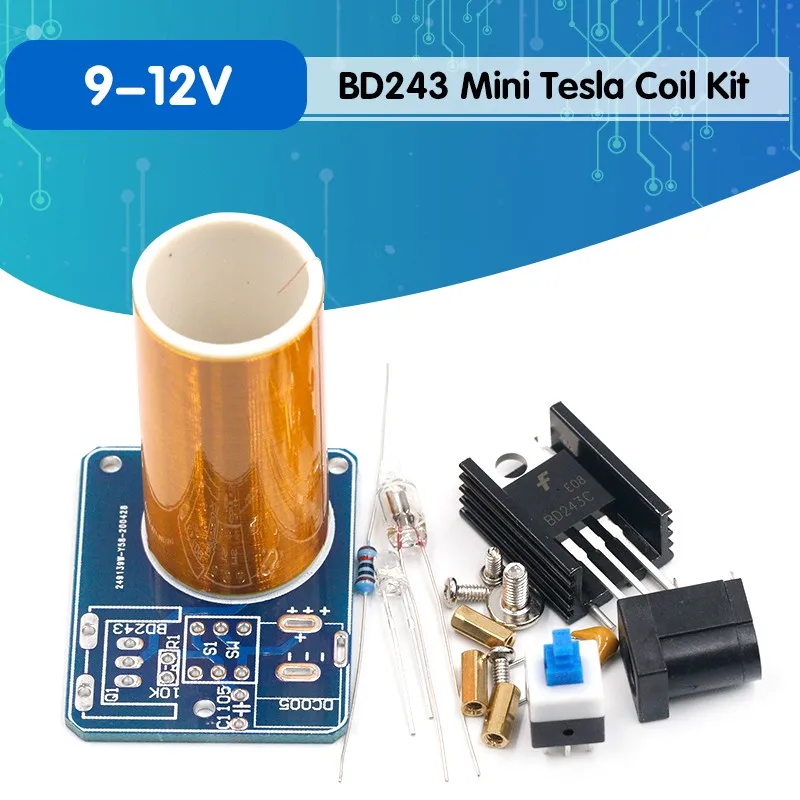 HNV BD243 Mini Tesla Coil Kit Magic Props DIY Parts Empty Lights Technology Diy Electronics BD243C | Электронные компоненты и