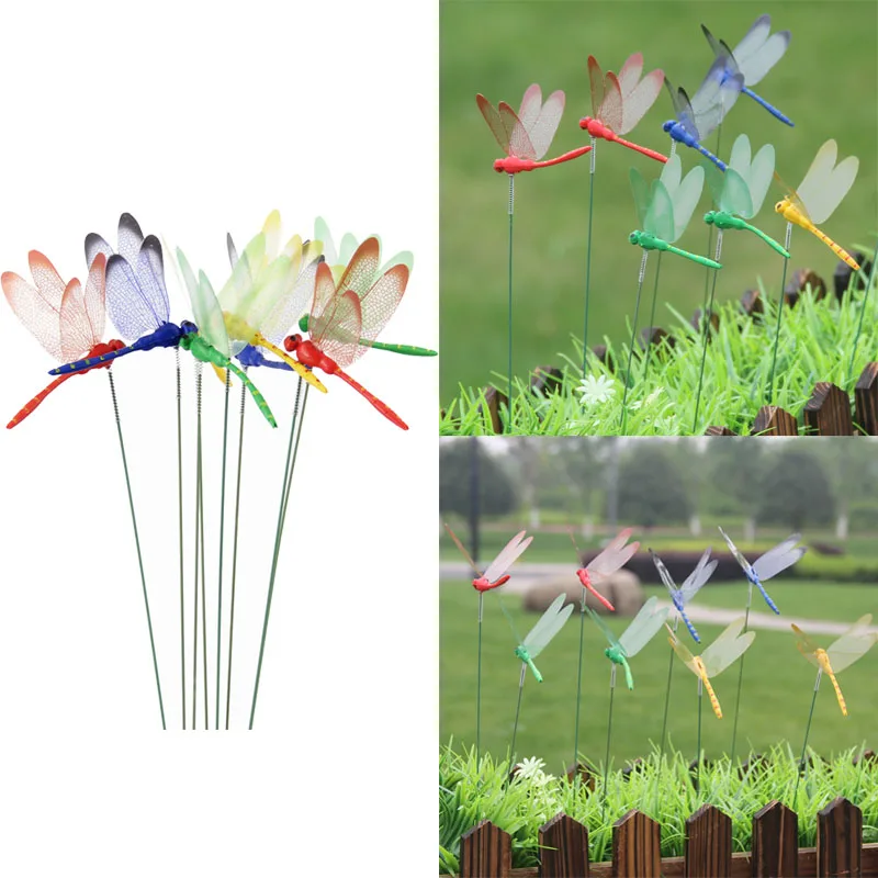 

10pcs Garden Decoration Stakes Artificial 3D Dragonflies Butterflies Insert Rod Simulation Dragonfly Gardening Lawn Art Decal