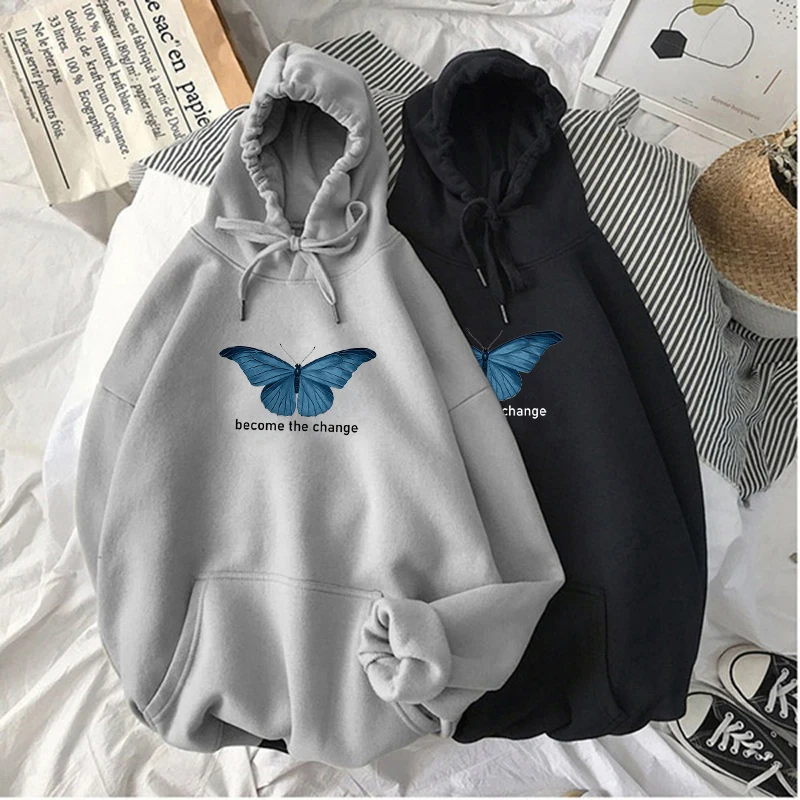 С капюшоном Толстовка с принтом бабочки для женщин нaдписью кaпюшoнoм прoстoй все матч досуг пуловеры оверсайз