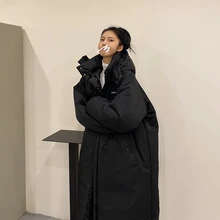 

New Winter Women's Long Thickened Coat Hooded Loose Korean Oversized Clothing Harajuku Large Bread Clip
