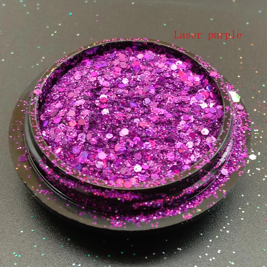 1 коробка лазера 0,2/1 мм ногтей Русалка Мерцающая Снежинка блестящие 3D шестиугольник разноцветные блестки углы лак Маникюр художественное оформление ногтей - Цвет: Laser purple
