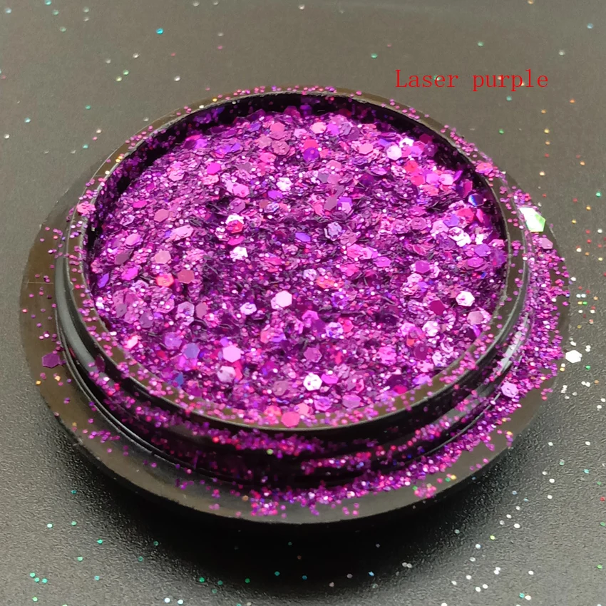 Laser purple 1 коробка лазера 0,2/1 мм ногтей Русалка Мерцающая Снежинка блестящие 3D шестиугольник разноцветные блестки углы лак Маникюр художественное оформление ногтей - Цвет: Laser purple